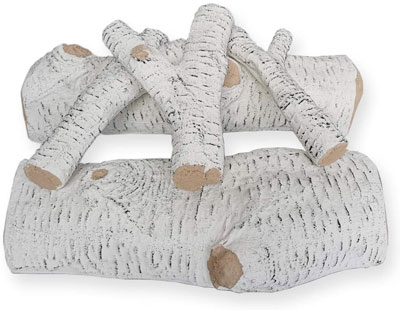 4. 3GPlus Birch Ceramic Wood Logs Sets, 5 Pieces